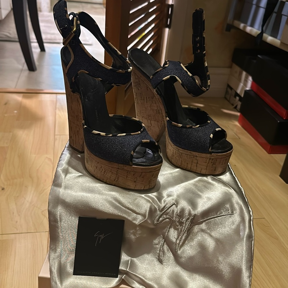 Giuseppe Zanotti Denim with leopard trim shoes